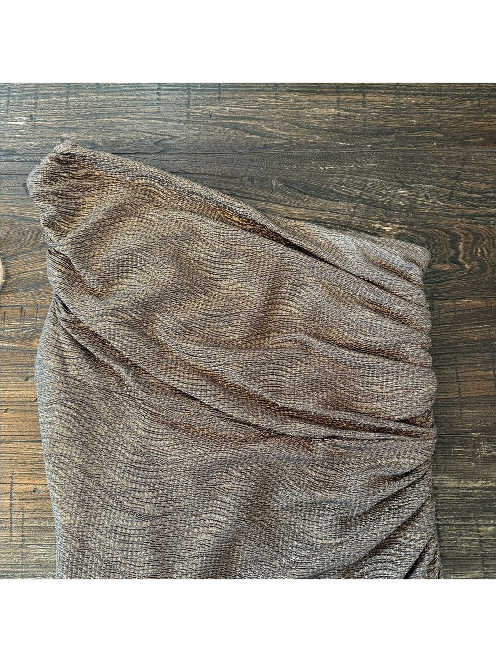Lauren Ralph Lauren Metallic Bronze One Shoulder Dress Size 12 Ruched Cocktail - Picture 7 of 8